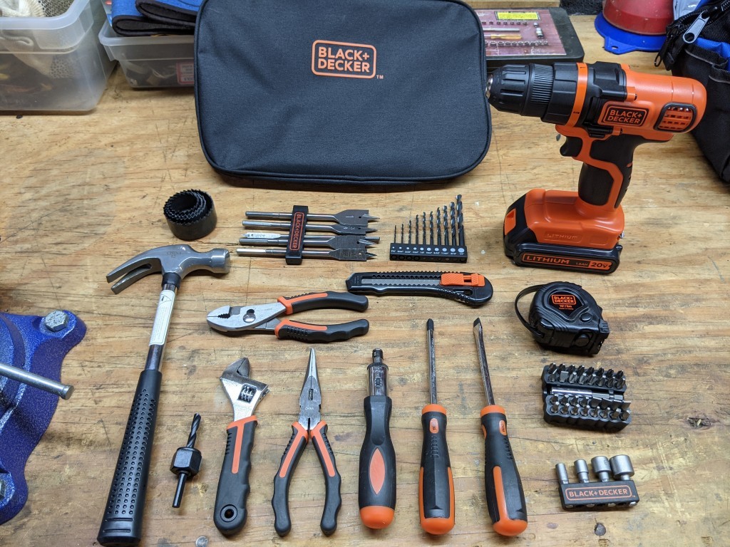 Black and Decker cordless drill included in the tool kit