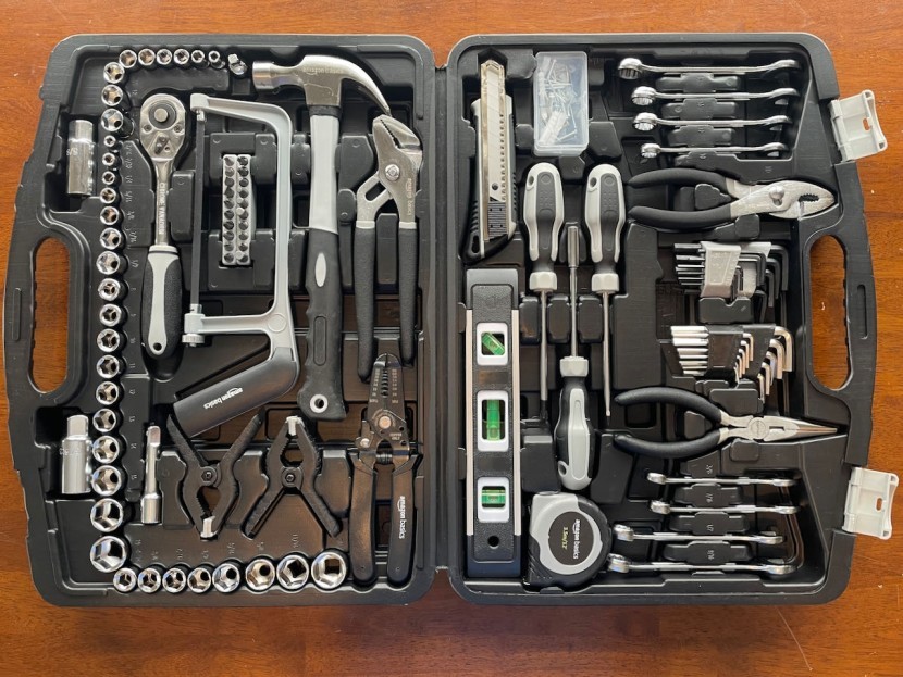 Comprehensive tool selection of the Amazon Basics tool kit for home improvement projects