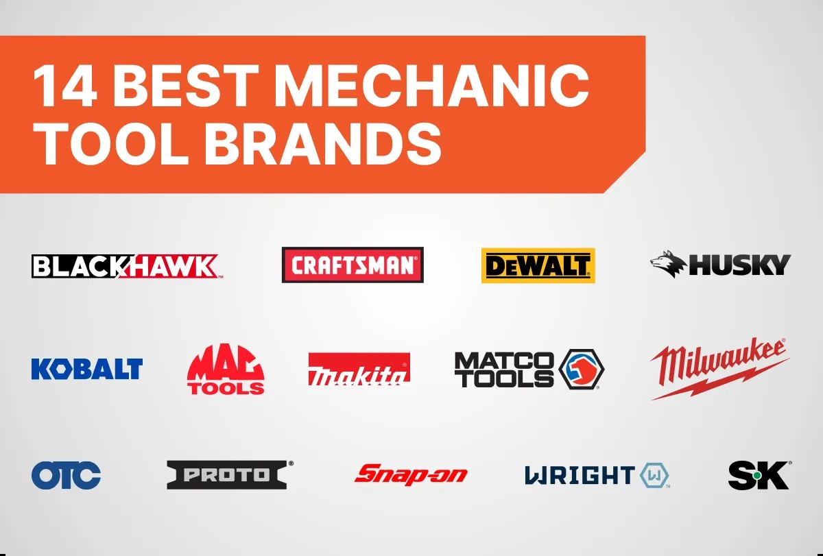 14 best automotive mechanic tool brands listed with logos.