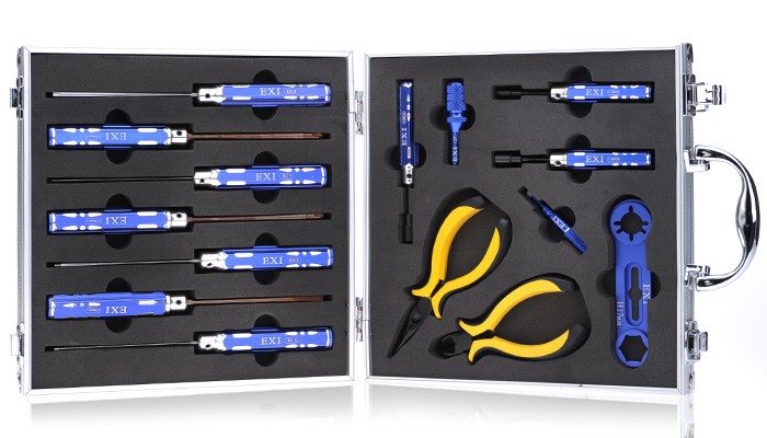 EXI 15pcs Tool Set Kit - Aluminum Case - Hobby RC Tools Organized