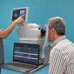 AI tool LumineticsCore diagnosing diabetic retinopathy during a patient eye exam