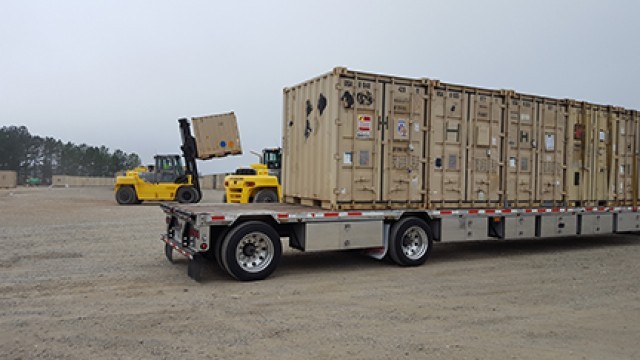 Soldiers prepare equipment for deployment at Fort Drum, New York, showcasing unit movement operations expertise.