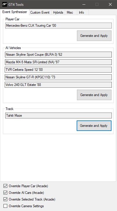 GT4 Event Synthesizer Tool Interface for Random AI Car Grid Generation