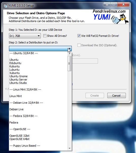 Selecting a bootable distro in YUMI.