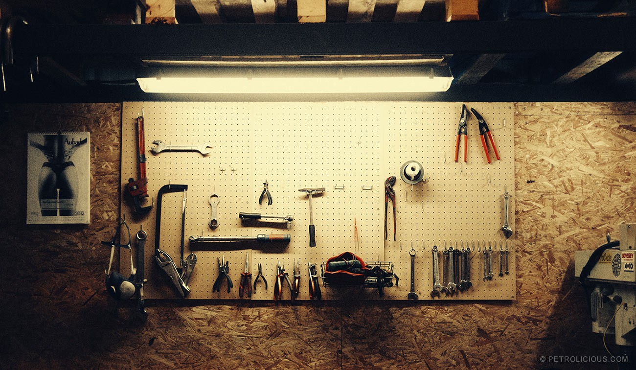 Tools laid out on a workbench